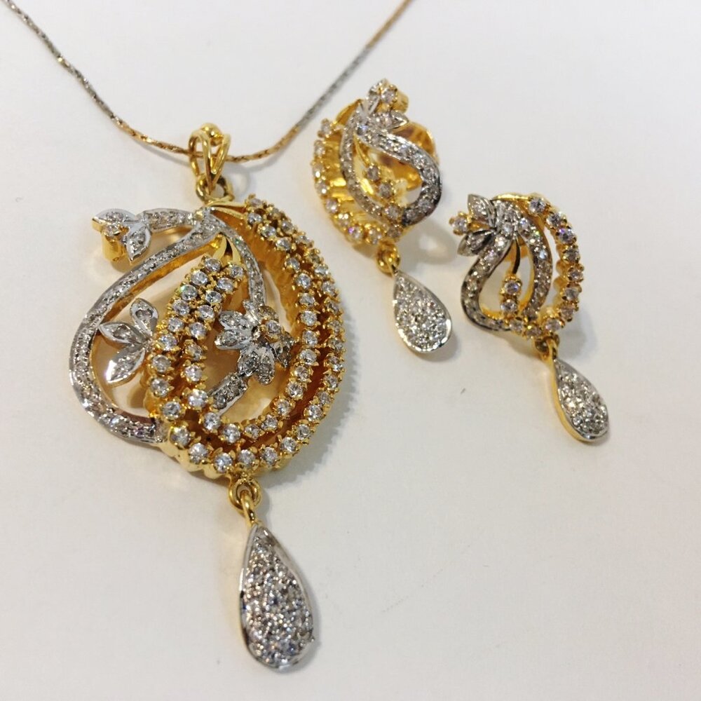 2 Tone Necklace Earrings Set Silver Gold Metal Chain Flowers Crystal Rhinestone
